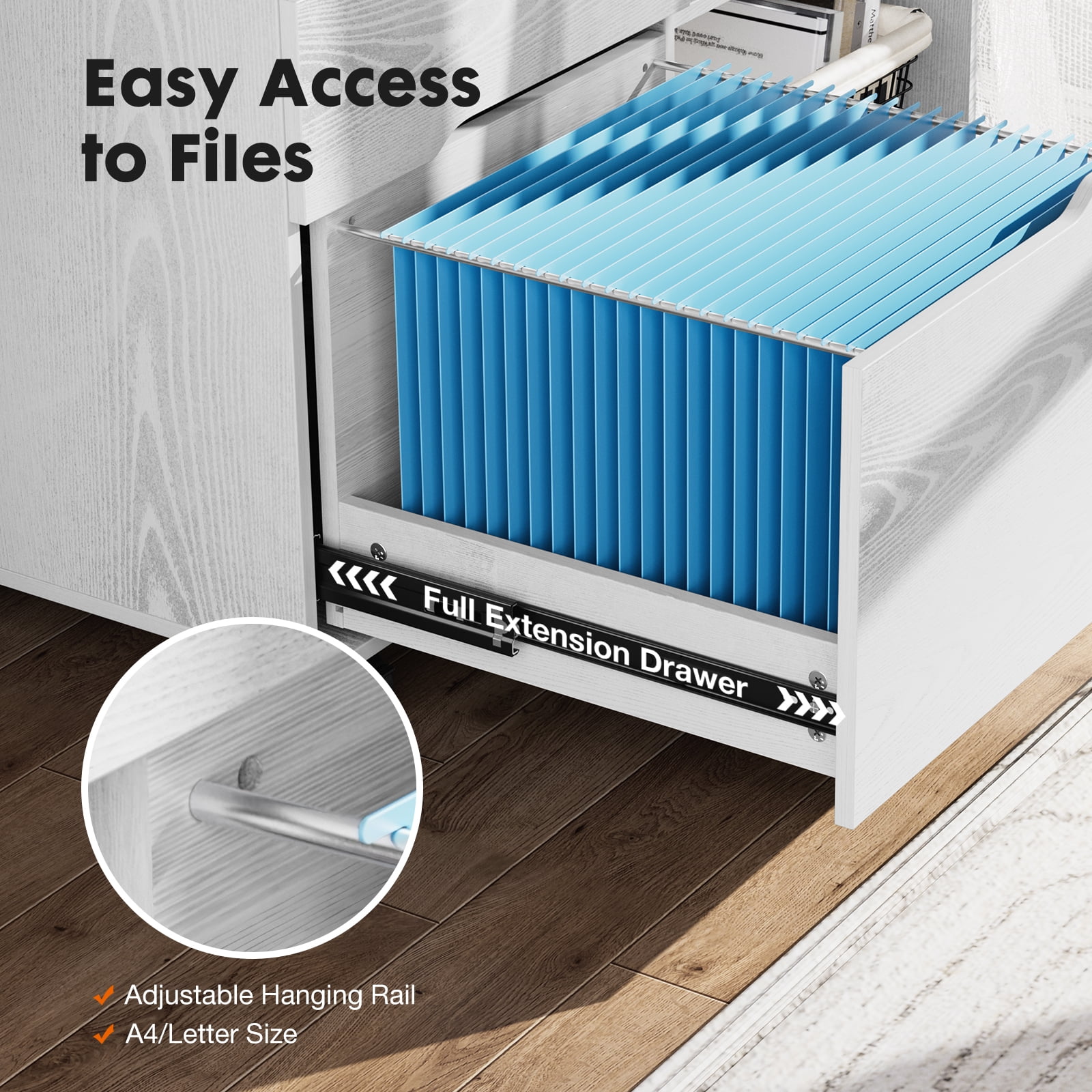 LIFERECORD 3-Drawer Rolling File Cabinet with Open Shelf, Fabric Filing Storage for Home Office,White