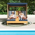 thumbnail image 3 of Costway Kids Double Chaise Lounge Patio Lounge Chair with Cup Holders & Awning Blue, 3 of 9