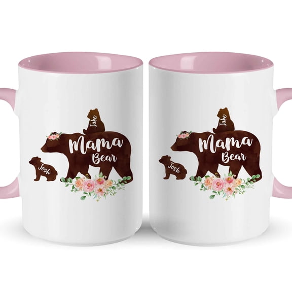 Customizaholic Mama Bear Mug – Personalized Bear Family Names Floral Mother’s Day Gift Coffee Mug