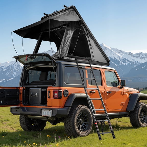 KFFKFF Hard Shell Rooftop Tent for 2-3 People, Aluminum Roof Tent with LED Lighting & Comfortable Mattress, Weather-Resistant Camping Tent for SUVs, Jeeps, and Trucks