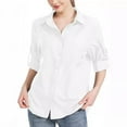 thumbnail image 2 of Womens Casual Button Down Long Sleeve Blouses Cotton Collar Tops Work Drop Shoulder Shirt Solid Color Loose Clothes (White M), 2 of 8