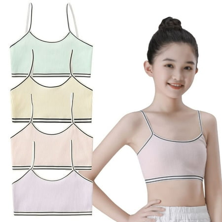 4 Pack Big Girls Bra Comfort Flex Girls Thin Cotton Breathable Junior Clothes for Teen Girls Girls Bralette Sports Bra for Teens 6-14