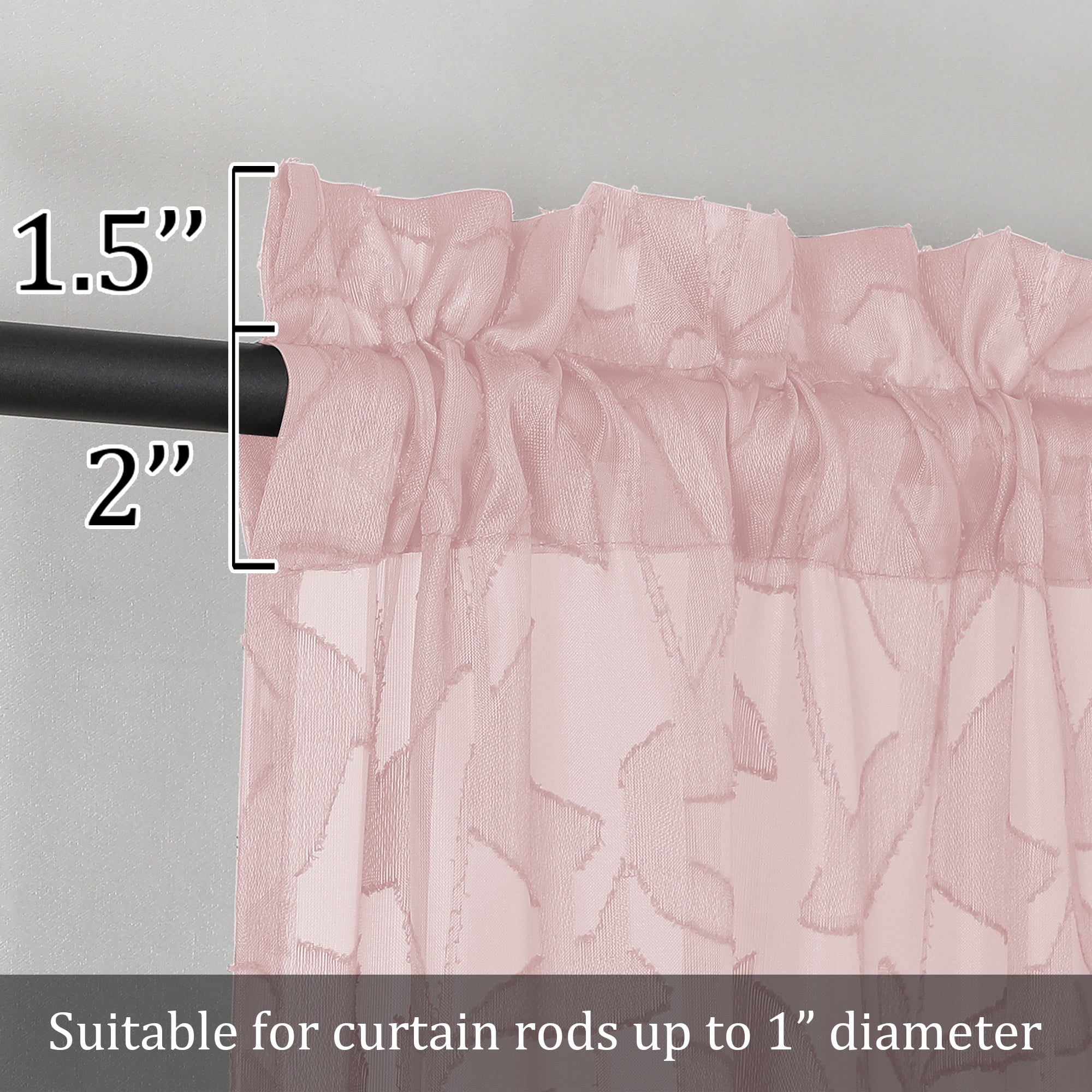 OVZME Leila Blush Pink Sheer Curtains 84 Inches Long 2 Panels Set, Light Filtering Leaves Jacquard Window Curtain Drapes for Living Room Bedroom, Each 40Wx84L Inch， Blush Pink