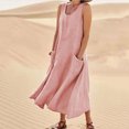 thumbnail image 4 of Abcnature Womens Maxi Dress Savings Clearance Deals, Women Solid Sleeveless Cotton Linen Long Dress, Plus Size Summer Casual Long Dresses, Wedding Guest Dresses Beach Party Dress Pink S, 4 of 4