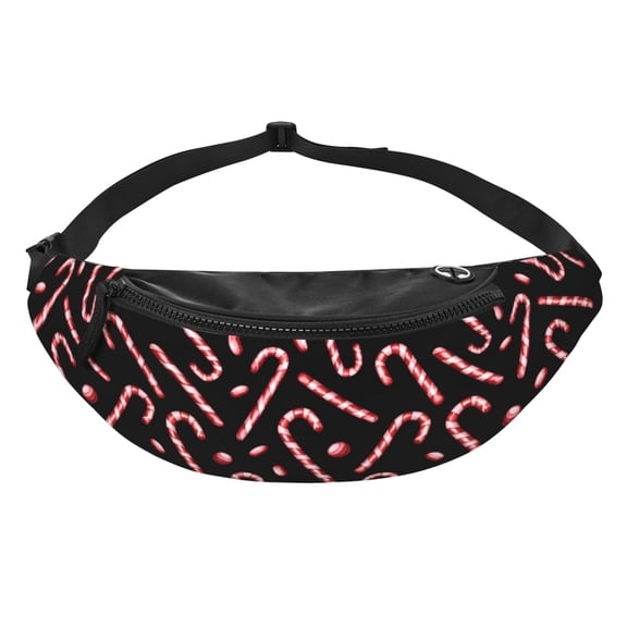 Men Women Candy Cane Print Fanny Pack Crossbody Waist Belt Bag Easy Carry Any Phone Wallet