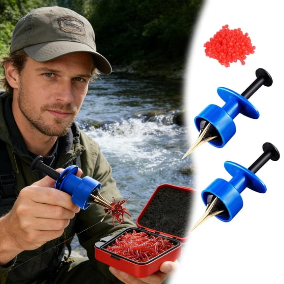 Fishing Bloodworm Baiting Tool Pellet Bander Tool Set with Rubber Bands Fishing Tackle Clip Elastic Worm Hook Loader ABS Baiting Device for Freshwater Saltwater Trout Fishing Anglers Gift for Dad