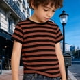 thumbnail image 2 of Byoo Striped Print T-Shirt for Little Boys Casual Short Sleeve Round Neck Comfortable Tshirt Casual Daily Pullover Top， Orange, 2 of 6