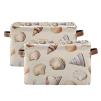 Yayeee 2 Pack Canvas Storage Basket with Handles for Shelves Fabric Bins Closet Organizer, Watercolor Seashells