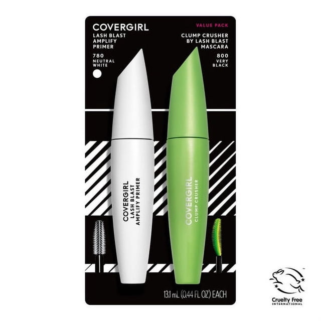 COVERGIRL Value Pack Mascara + Primer Clump Crusher by Lash Blast Mascara, 20x More Volume & Lash Blast Amplify Primer, 100% Cruelty-Free