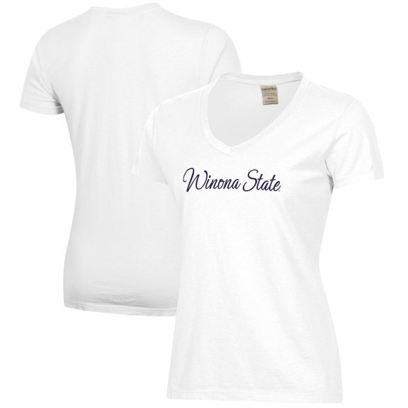 Women's  White Winona State Warriors Script Logo Comfort Wash V-Neck T-Shirt
