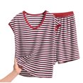 thumbnail image 2 of LADIGASU Women's Casual Loose Stripe Round Neck Short Sleeved Shorts Pajamas Suit, 2 of 3