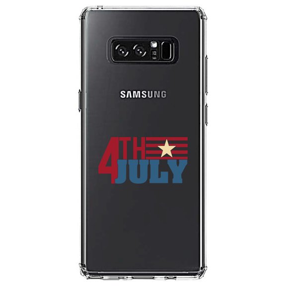DistinctInk Clear Shockproof Hybrid Case for Samsung Galaxy Note 8 - TPU Bumper Acrylic Back Tempered Glass Screen Protector - 4th of July Word Art USA Flag