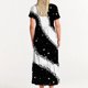 thumbnail image 5 of Puntoco Vestido Midi De Moda Para Mujer Vestido Con Cuello Redondo Y Manga Corta Con Dos Bolsillos En Capas Y Estampado De Estrellas Brillantes Negro S,Regalos Para Mujer Joven, 5 of 6