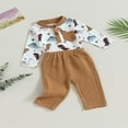 thumbnail image 3 of Infant Baby Boy Outfits Dinosaur Buttons Pocket Long Sleeve Tops Solid Color Long Pants 2Pcs Set Fall Clothes, 3 of 7