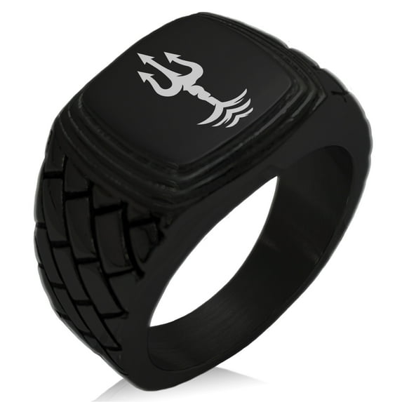 Stainless Steel Poseidon Greek God of Sea Geometric Pattern Step-Down Biker Style Polished Ring