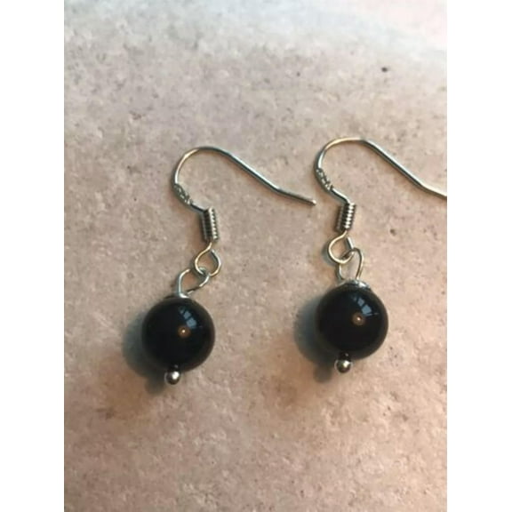 K-KED Genuine 8mm Black Onyx Gemstone Beads Earrings - 925 Silver Gift