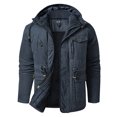 thumbnail image 2 of EGNMCR Men's Fleece Jacket Winter Warm Outdoor Fuzzy Hooded Drawstring Zip Up Puffer Jackets with Pockets Casual Thicken Solid Color Patchwork Windproof Hiking Mountain Jacket & Coats, 2 of 9