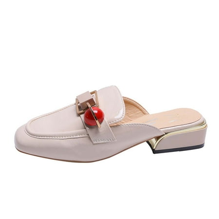 

Womens Mules Flats Square Head Toe Backless Loafers Slip On Metal Chain Slides Sandals