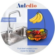 Auledio Metal Fruit Basket Bowls with Banana Tree, Freestanding Fruit Organizerfor Kitchen, Bronze