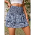 thumbnail image 4 of Women's Floral Ruffle Tiered Mini High Waist Cute Short Wavy Skirt for Daily Wear Blue S, 4 of 9