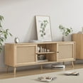 thumbnail image 5 of Rattan TV Stand for 75 Inch TV Boho TV Console Media Cabinet with Sliding Doors Farmhouse Television Stands TV Cabinet Solid Wood Legs Entertainment Center Media TV Console Table for Living Room, 5 of 8