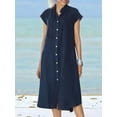 thumbnail image 2 of Relaxed Linen Midi Shirt Dress Navy Blue L, 2 of 4