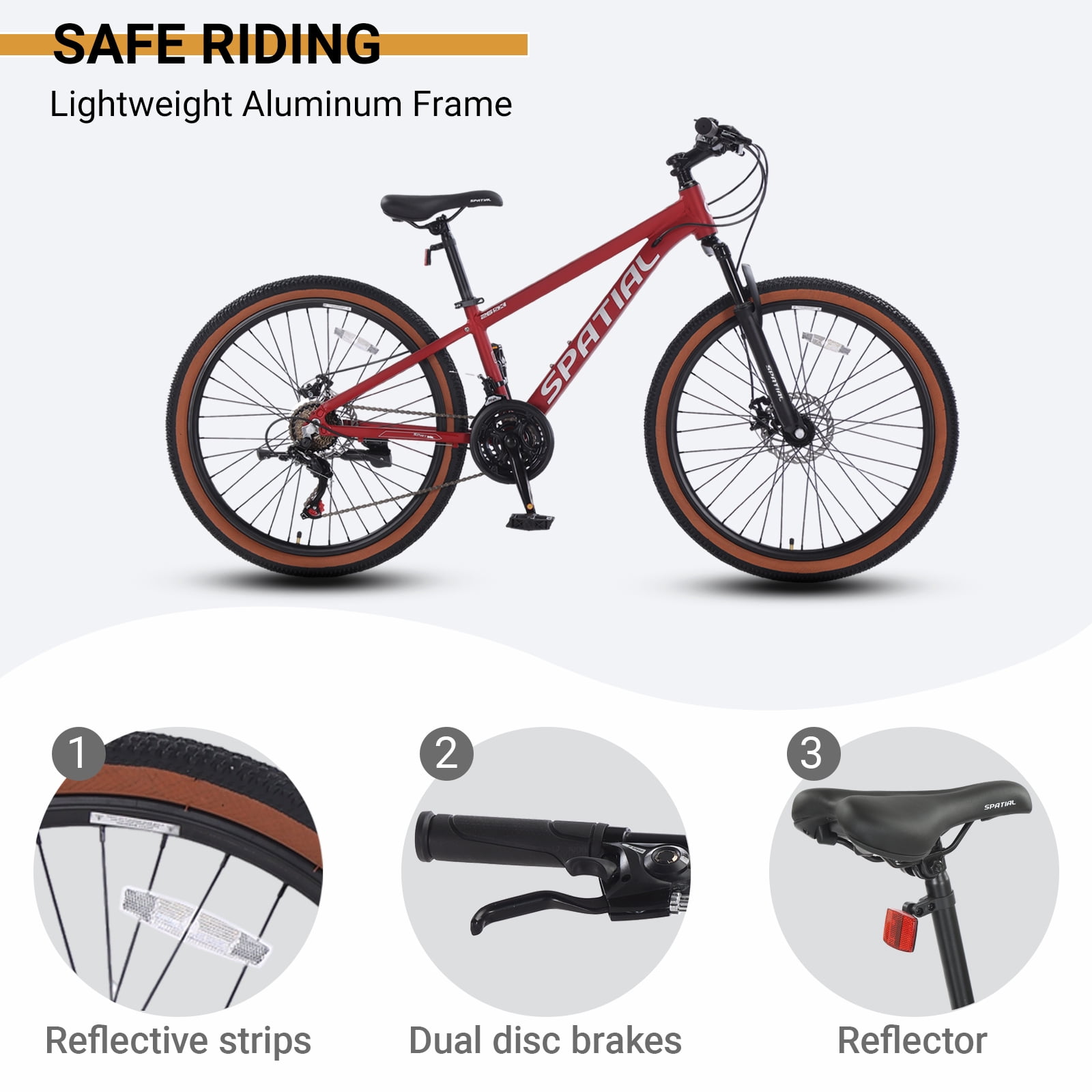 SPATIAL 26" Mountain bike,Aluminum Frame Bicycle,21 Speed Mountain Bicycles fits Men & Women