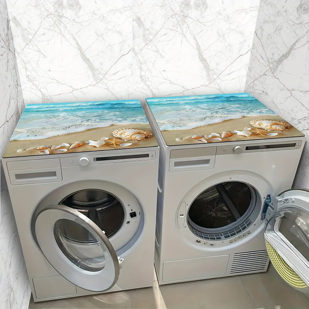 Summer Ocean Blue Coast Marine Life Pattern, Washing Machine Dust Cover Mat, Kitchen Accessories, Non-Slip, For Laundry Bathroom Home Decor, Room Decor