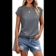 thumbnail image 1 of Camiseta de Verano para Mujer, Color Liso, Cuello Redondo, Corta, Gris, Talla M, 1 of 8