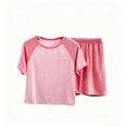 thumbnail image 2 of Amidoa Girls 2 Piece Outfits Summer Clothes Short Sleeve Cute T-Shirt and Casual Shorts Kids Clothing Sets,Pink Size 3T, 2 of 5