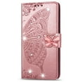 thumbnail image 2 of Allytech Galaxy Note 20 Case with Shiny Rhinestone, Shockproof PU Leather Retro 3D Butterfly Embossed Wallet Flip Case Magnetic Stand with Card Slot Folio Cover for Samsung Galaxy Note 20,Rosegold, 2 of 7