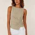 thumbnail image 4 of Miluxas Womens Sleeveless Tank Tops Crewneck Tie Waist Ruched Y2K Style Shirts Casual Fitted Blouse for Daily Summer Beach Vacaction Outfits Khaki, 4 of 8