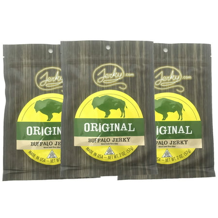Jerky.com's Original Buffalo Jerky - 3 PACK - The Best Wild Game Bison Jerky on the Market - 100% Whole Muscle Buffalo - No Added Preservatives, No Added Nitrates and No Added MSG - 6 total oz. 6