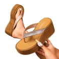 thumbnail image 4 of CYMMPU Women's Rhinestone Flip Flops, Open Toe Platform Wedge Thong Sandals, Slip Resistant Summer Beach Outdoor Casual Slip On Shoes Brown 43, 4 of 8