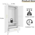 thumbnail image 2 of Metal Armoire Wardrobe Closet with Hanging Rod, Clothing Storage Cabinet with Adjustable Shelf and Drawer for Laundry Room, Bedroom, Home Office, Bathroom, 71" White Large Capacit, 2 of 7