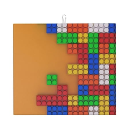 

Honeii Colorful Building Blocks A for Dish Drying Mat for Kitchen Counter Non-slip Rubber Backed Hide Stain Kitchen Super Absorbent Draining Mat Dish Rack Pad