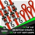thumbnail image 4 of Rhino USA 1.6" x 8' Heavy Duty Ratchet Tie-Down Set with S Hooks - 5,208lb Break Strength (Red 4pc), 4 of 7