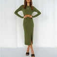 thumbnail image 5 of Bodycon Dress for Women Crewneck Cutout Long Sleeve Wrap Dress Split Casual Slim Fit Cocktail Midi Dresses, 5 of 9