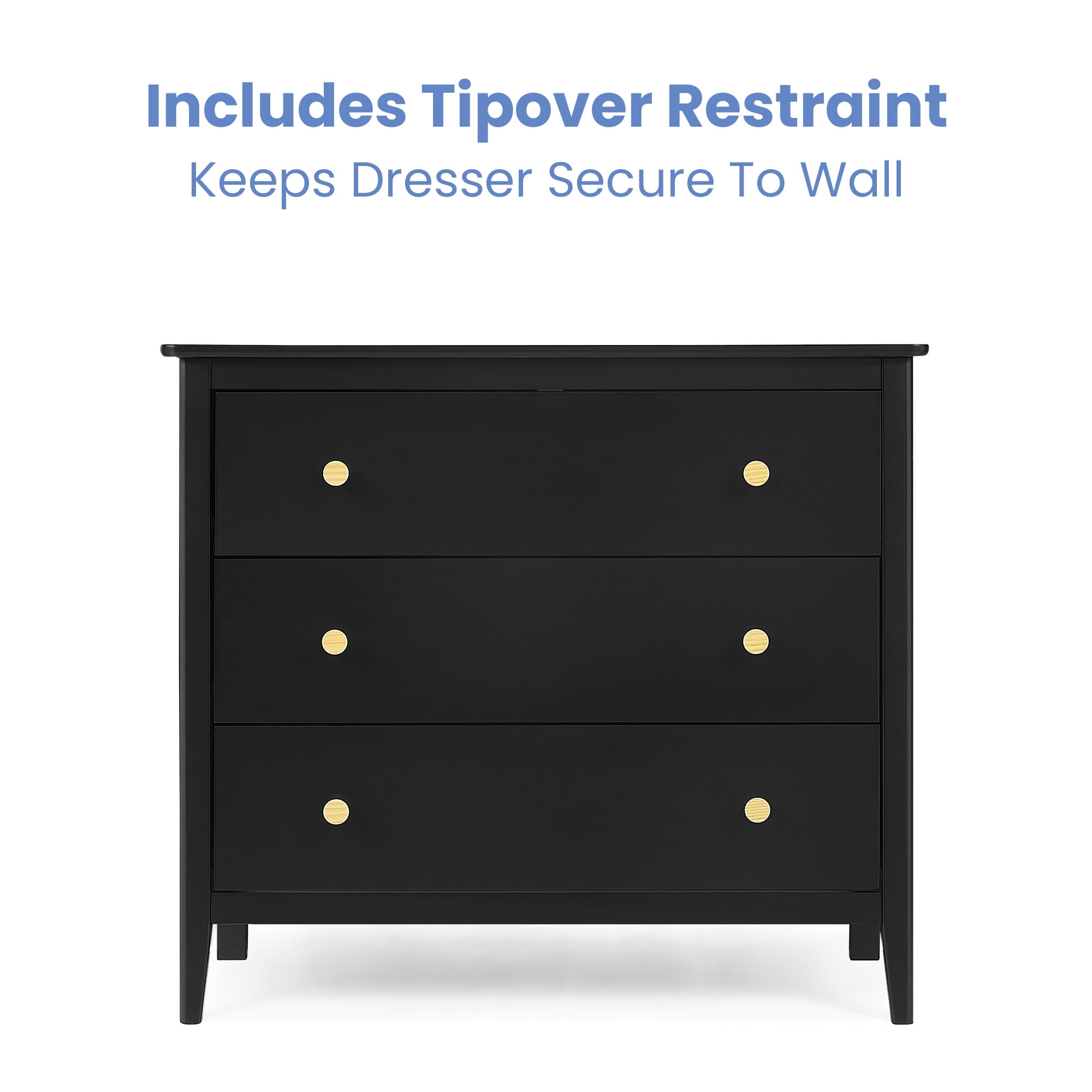 Delta Children Casey 3 Drawer Dresser with Interlocking Drawers, Black Ebony/Natural