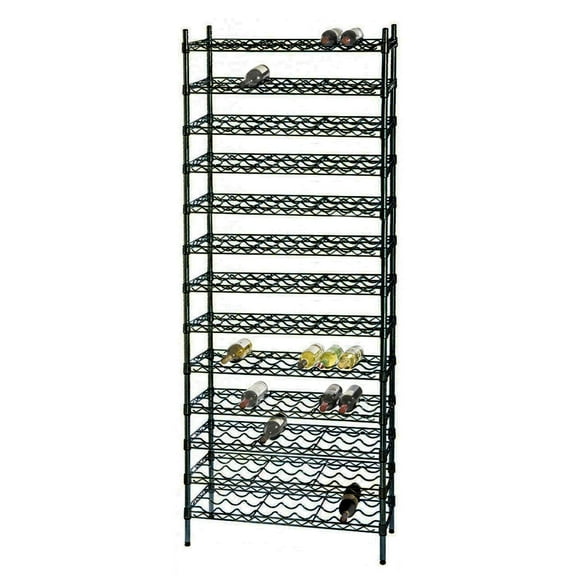 14" Deep x 36" Wide x 74" High 13 Black Shelf Single Wine Rack with 117 Bottle Storage Capacity