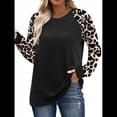thumbnail image 2 of Camisas de Larga para Mujer, Blusas Raglán con Bloques de Color, Camisetas Básicas Informales de Cuello Redondo, Ropa de Otoño. Leopardo Negro M, 2 of 8
