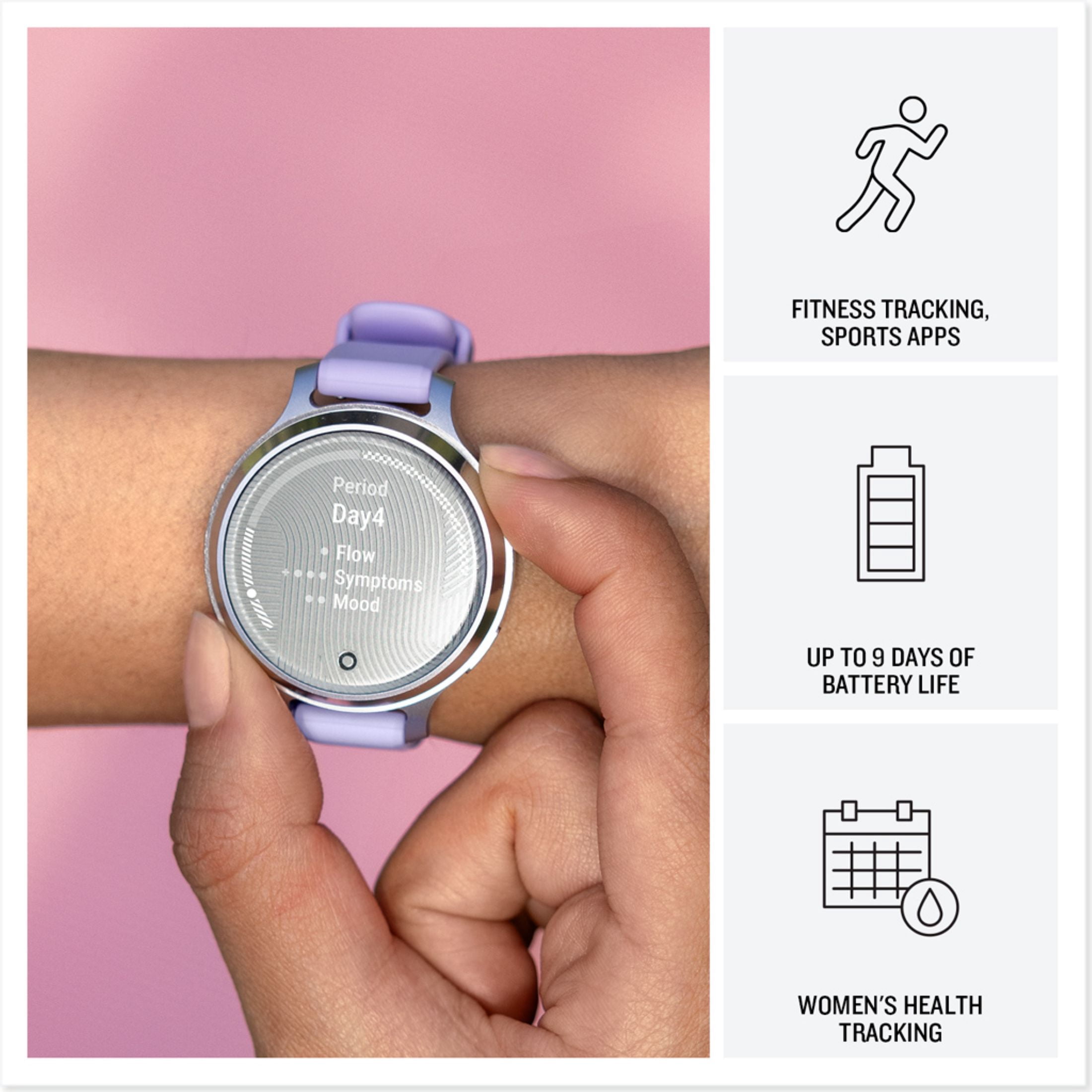 GARMIN Lily 2 Active Silver with Purple Jasmine Silicone Band