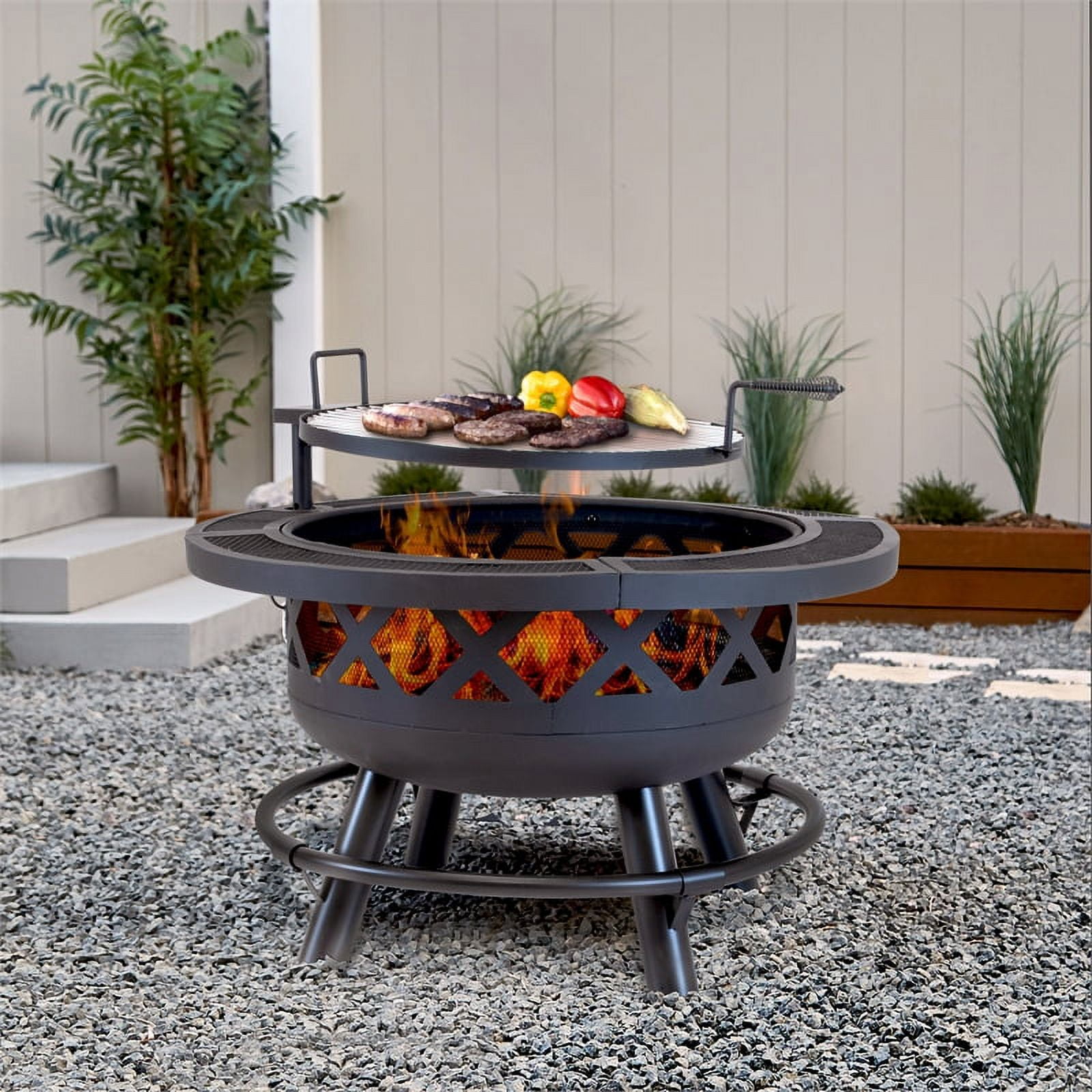 Outdoor Leisure Products 5511 32" Black Roundup Fire Pit with cooking shelf