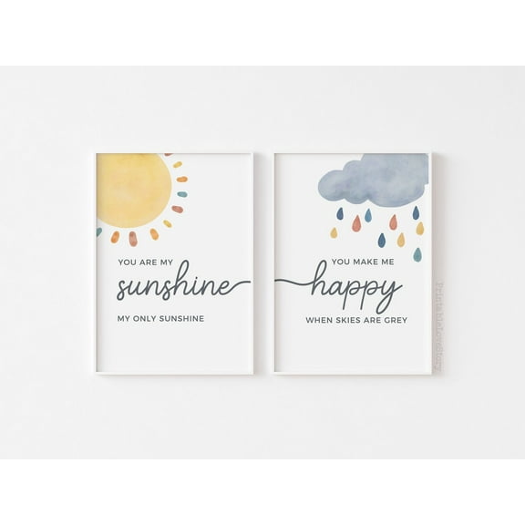 UNFFRAMED You are my sunshine my only sunshine,nursery prints,Neutral nursery decor,Nursery wall art,Gender neutral decor,Boho baby room sign Set 2 Prints 8x12
