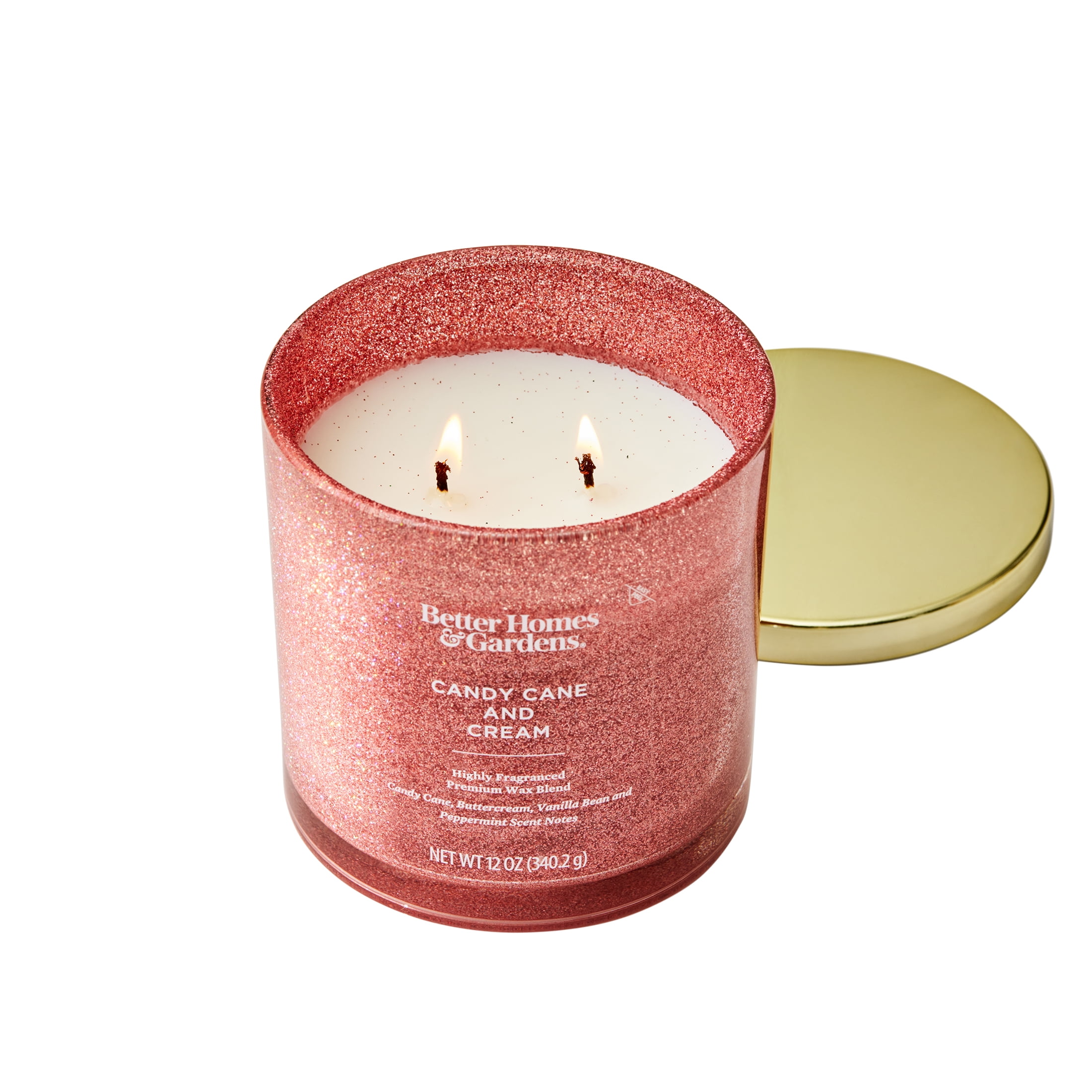 (2 pack) Better Homes & Gardens Candy Cane & Cream Scented 2 Wick Glitter 12oz Jar Candle