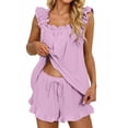 thumbnail image 4 of UVN Summer Pajamas for Women 2 Piece Ruffle Tank Tops and Short Pants Sleepwear Lounge Pajama Sets, 4 of 10
