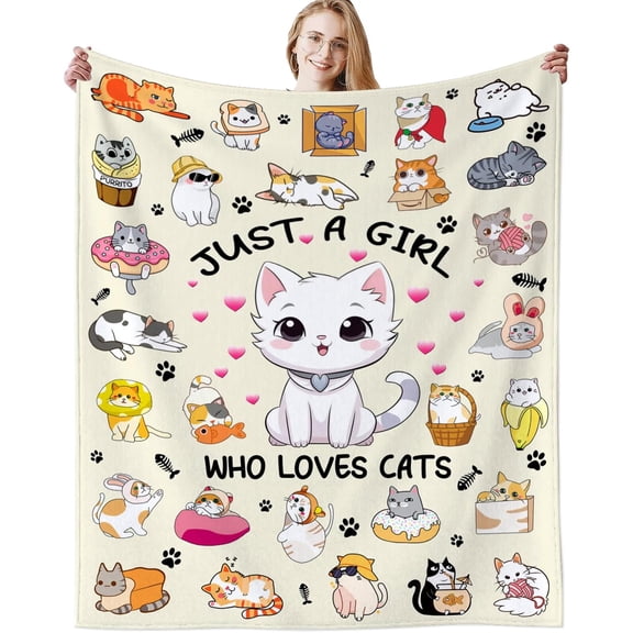 Cat Blanket Soft Cozy Warm Flannel Cats Blankets Who Loves Cat Blankets Bedding Decor for Cats Lover Women Women Adults Gifts 50"x40"