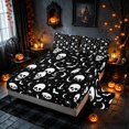 thumbnail image 2 of Homewish Halloween Skull Bat Queen Sheets, Owl Spider Moon Queen Sheet Sets, Black White, 4pcs (1 Flat Sheet, 1 Fitted Sheet and 2 Pillowcases), 2 of 4