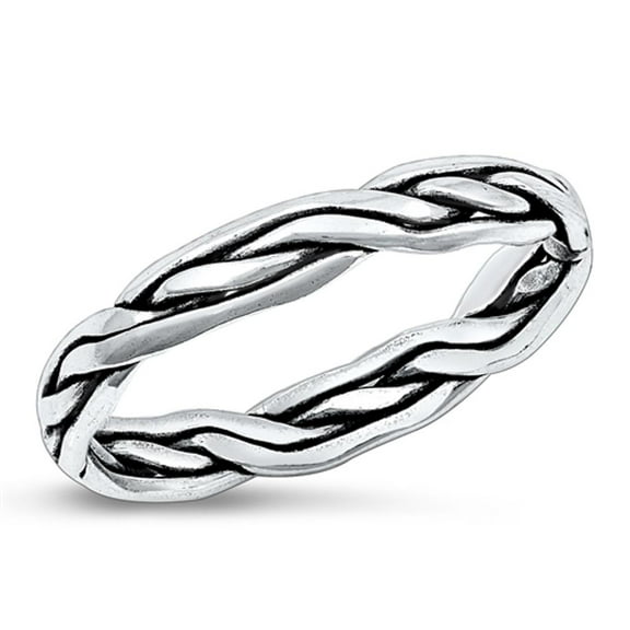 Unique Oxidized Braided Ring .925 Sterling Silver Stacking Band Jewelry Female Male Unisex Size 5