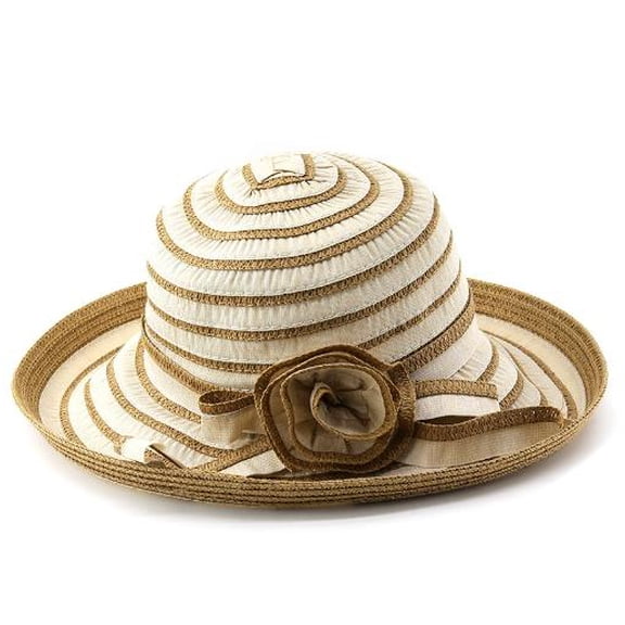 Handwoven Straw Hat for Women Wide Brim Beach Sun Hat UV Floral Fedora Panama Outdoor Accessory